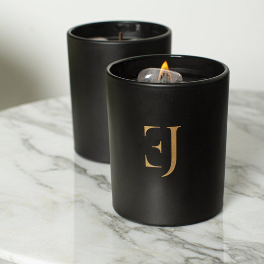 Black luxury scented candle with crystals